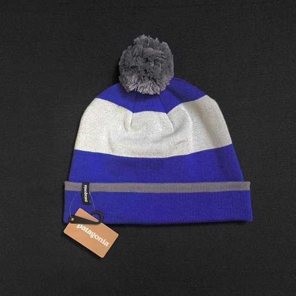 PATAGONIA Men’s Lightweight Powder Town Cuff Beanie — Blue Grey Stripe NWT - Picture 1 of 5